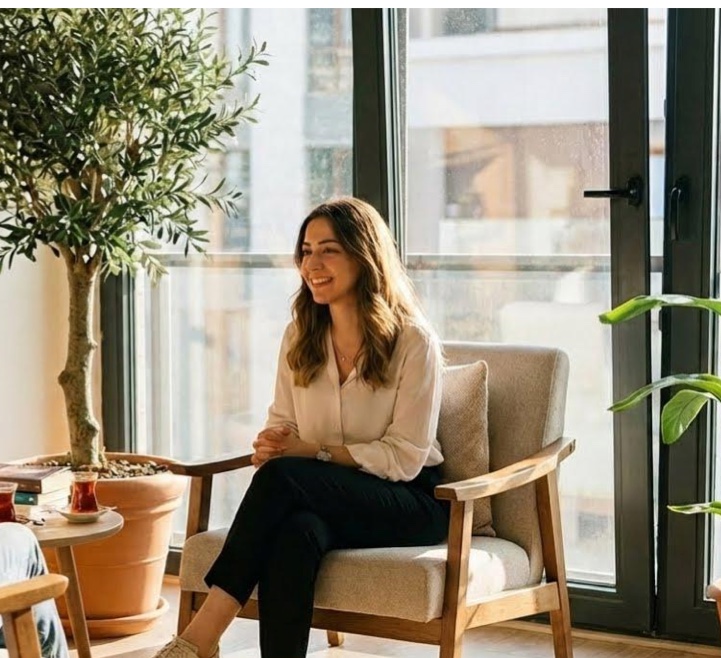 A woman sitting quietly by a window surrounded by plants